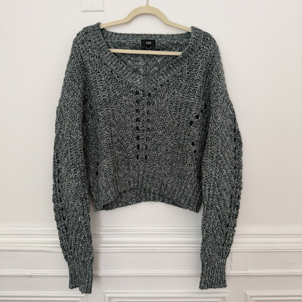 LINE The‎ Label Women's Chunky Knit Oversized Sweater Size M Gray Green Comfy